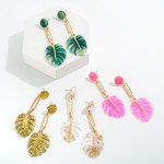 Resin Monstera Leaf Drop Earring With Gold Drop Accent 

- Approximately 2.75" L