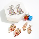 Rhinestone Encrusted Christmas Bells Drop Earrings.

- Approximately 2" L