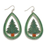 Wholesale glitter Beaded Christmas Tree Teardrop Drop Earrings L