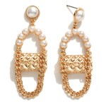 Wholesale double Circle Pearl Handbag Drop Earrings Chain Link Accent L