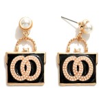 Double Circle Pearl and Enamel Handbag Drop Earrings with Pearl Stud Accents.

- Approximately 1.5" L