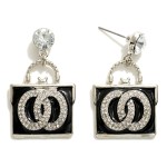 Wholesale double Circle Pearl Enamel Handbag Drop Earrings Rhinestone Stud Accen