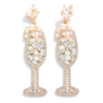 Wholesale rhinestone Pearl Encrusted Champagne Glass Drop Earrings L