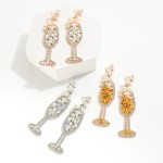 Wholesale rhinestone Pearl Encrusted Champagne Glass Drop Earrings L
