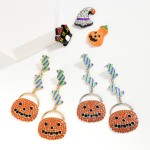 Enamel Candy and Rhinestone Jack-O-Lantern Drop Earrings.

- Approximately 3" L