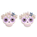 Wholesale enameled Sugar Skull Earring Stone Pearl Accent L