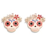 Wholesale enameled Sugar Skull Earring Stone Pearl Accent L