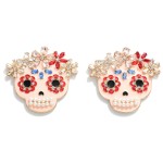 Enameled Sugar Skull Earring with Stone and Pearl Accent.

- Approximately 1.5" L