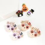 Wholesale enameled Sugar Skull Earring Stone Pearl Accent L