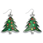 Wholesale statement Metal Resin Glitter Christmas Tree Drop Earrings L