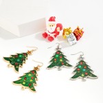 Wholesale statement Metal Resin Glitter Christmas Tree Drop Earrings L