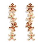 Wholesale linked Metal Gingerbread Man Drop Earrings Rhinestone Accents L