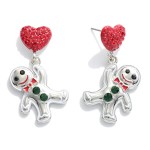 Metal Gingerbread Drop Earrings Featuring Rhinestone Heart Accents.

- Approximately 1.5" L