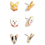 Wholesale set Three Enamel Dog Stud Earrings W