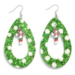 Long Glitter Christmas Teardrop Earrings Featuring Enamel Candy Cane Charms.

- Approximately 3.5" L