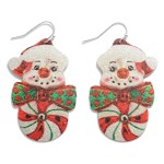Wholesale textured Metal Snowman Peppermint Drop Earrings L