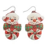 Textured Metal Snowman Peppermint Drop Earrings.

- Approximately 2" L