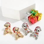 Wholesale metal Christmas Teddy Bear Stud Earrings Glitter Rhinestone Accents L