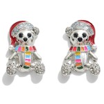 Wholesale metal Christmas Teddy Bear Stud Earrings Glitter Rhinestone Accents L