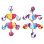 Wrapped Raffia Drop Earrings Featuring Circular Accent Pieces 

- Approximately 4" L