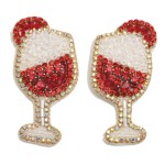 Rhinestone And Seed Beaded Bubbly Drink Drop Earrings 

- Approximately 2.75" L