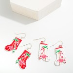 Flamingo Christmas Stocking Enamel Drop Earrings 

- Approximately 1.5" L