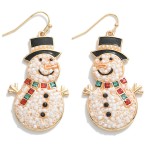 Wholesale beaded Metal Snowman Drop Earrings Rhinestone Accents L