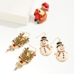 Wholesale beaded Metal Snowman Drop Earrings Rhinestone Accents L