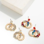 Linked Double Circle Drop Earrings Featuring Rhinestones & Pearls 

- Approximately 1.25" L
