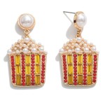 Pearl and Rhinestone Popcorn Bucket Drop Earrings.

- Approximately 2" L