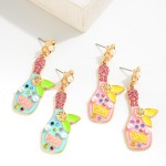 Wholesale statement Enamel Rhinestone Rose Bottle Drop Earrings L