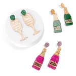 Wholesale glitter Holiday Drop Earring Champagne Bottle L