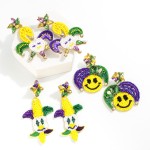 Seed Bead and Rhinestone Mardi Gras Jester Drop Earrings

- Approximately 3.5" L