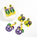 Seed Bead and Rhinestone Mardi Gras Heart Drop Earrings

- Approximately 2" L