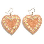 Seed Bead Heart With Flower Border Drop Earrings

- Approximately 2" L