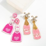 Seed Bead Heart Champagne Bottle Drop Earrings

- Approximately 3.25" L