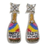 Wholesale seed Bead Rhinestone Party Time Champagne Bottle Drop Earrings L