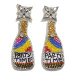 Seed Bead and Rhinestone "Party Time" Champagne Bottle Drop Earrings

- Approximately 3.25" L