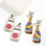 Seed Bead and Rhinestone "Party Time" Champagne Bottle Drop Earrings

- Approximately 3.25" L