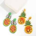 Statement Seed Bead and Rhinestone Pineapple Drop Earrings

- Approximately 2.75" L