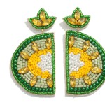 Seed Bead and Rhinestone Lime Slice Drop Earrings

- Approximately 3" L