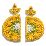 Seed Bead and Rhinestone Lemon Slice Drop Earrings

- Approximately 3" L