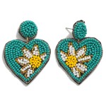 Seed Bead Heart Daisy Drop Earrings

- Approximately 2" L