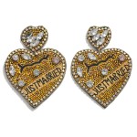 Wholesale seed Bead Rhinestone Heart Just Married Drop Earrings L