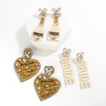 Wholesale seed Bead Rhinestone Heart Just Married Drop Earrings L