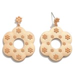 Wholesale metal Flower Drop Earrings Embossed Flower Accents L