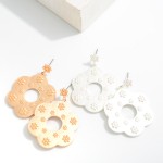 Wholesale metal Flower Drop Earrings Embossed Flower Accents L