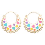 Enamel Heart Print Hoop Earrings Featuring Scalloped Border Detail

- Approximately 1.5" Diameter