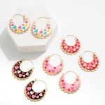 Wholesale enamel Heart Print Hoop Earrings Scalloped Border Detail Diameter