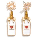 Glitter and Enamel Champagne Bottle Drop Earrings 

- Approximately 2" L